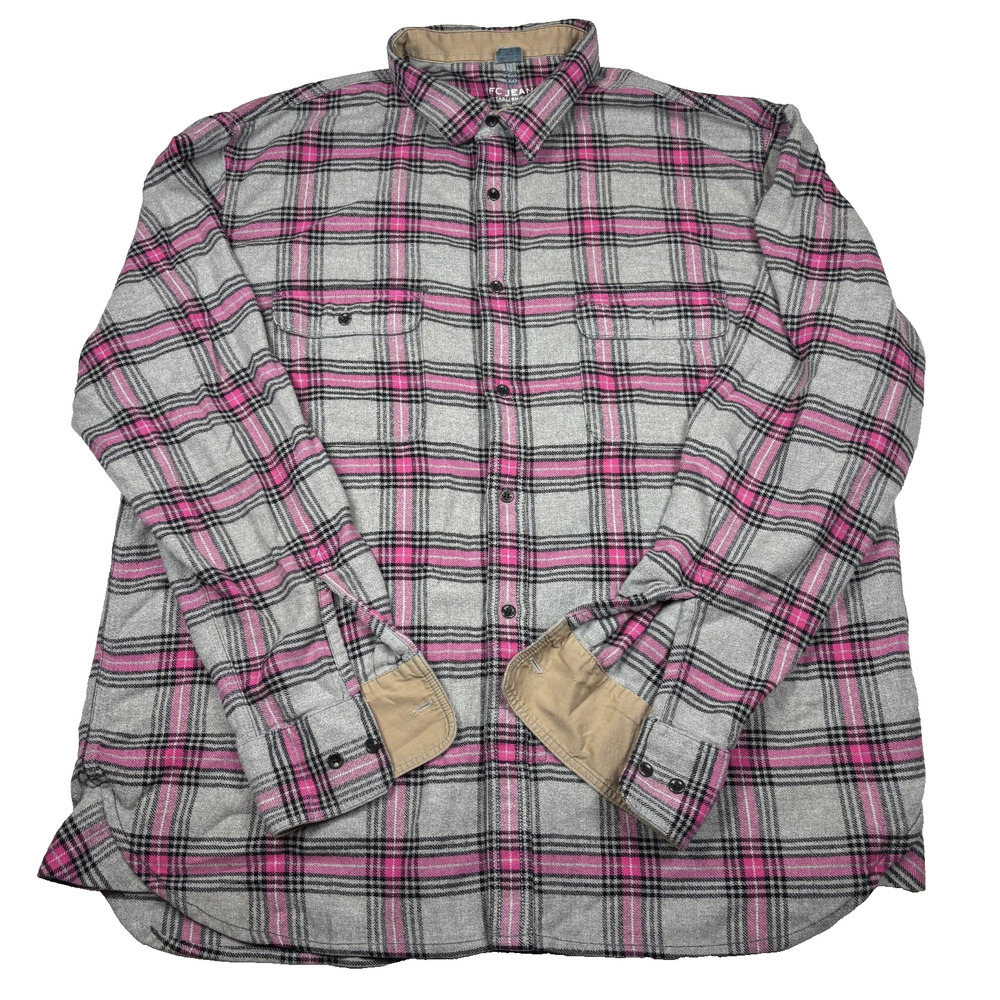 FRENCH CONNECTION MEN'S PLAID BUTTON DOWN SHIRT LONG SLEEVE PINK GRAY 2XL